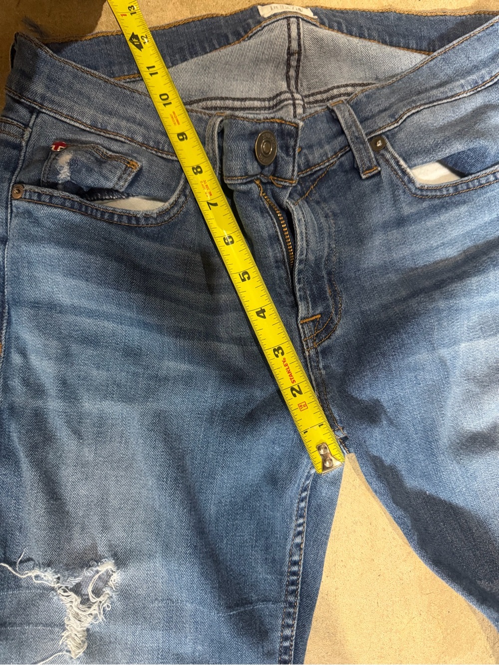Hudson Jeans Distressed Medium Blue Cuffed Skinny Jeans - Picture 6 of 6